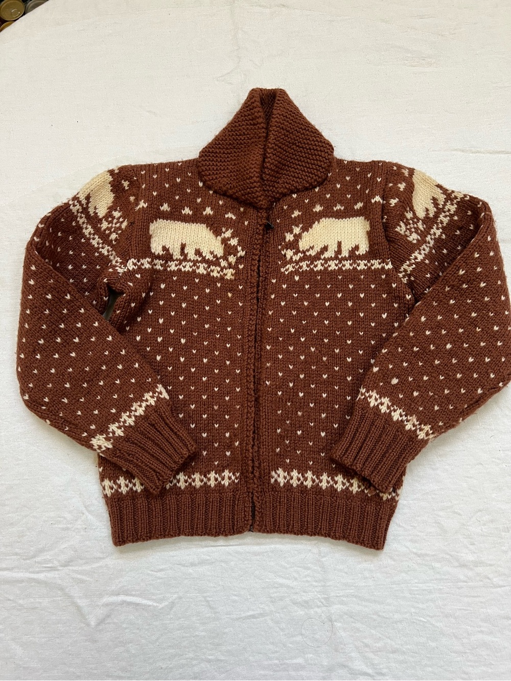 Knit Sweater Jacket Reindeer Cow Bear Coat Zipper Front Collar Child Size Heavy